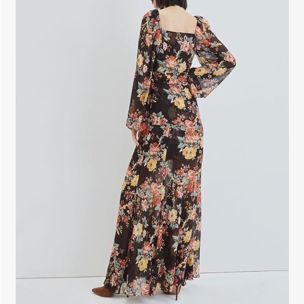 Veronica Beard Avani brown floral silk bias cut maxi dress with slit EUC - Picture 4 of 16